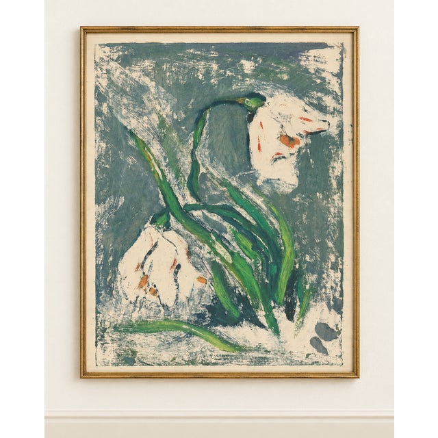 This vintage abstract floral diptych by Zolo Palugyay brings expressive modernism and botanical character to a living...