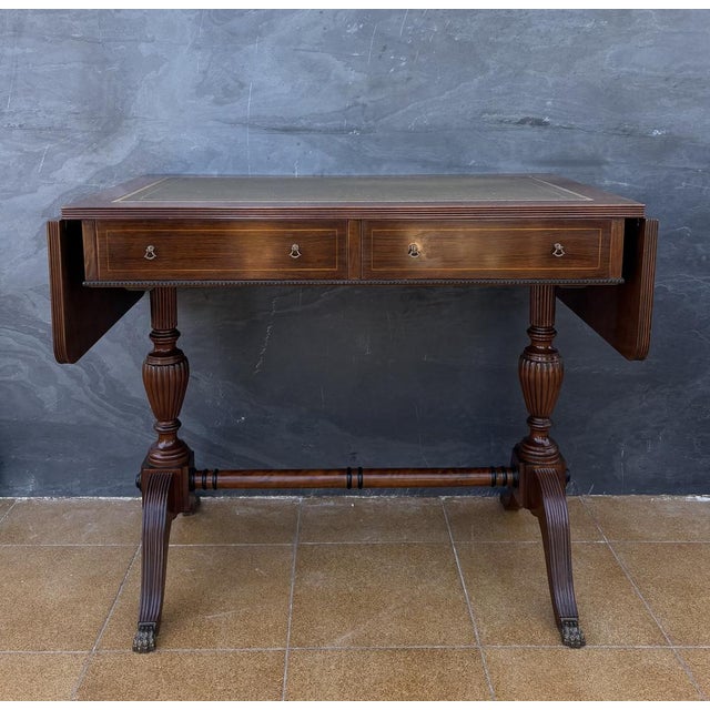 Spanish Regency Revival Drop-Leaf Writing Table with Leather Top, 1940s For Sale - Image 9 of 18