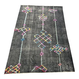 Vintage Geometric Design Pompom Turkish Gray Rug For Sale