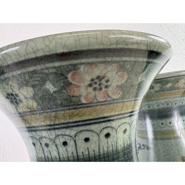 Elegant Hand Painted Pottery Vases by Maitland Smith For Sale - Image 9 of 10