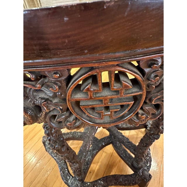 Early 20th Century Chinese Chippendale Style Carved Rosewood Round Center Hall Table With Dragon Motifs For Sale - Image 12 of 15