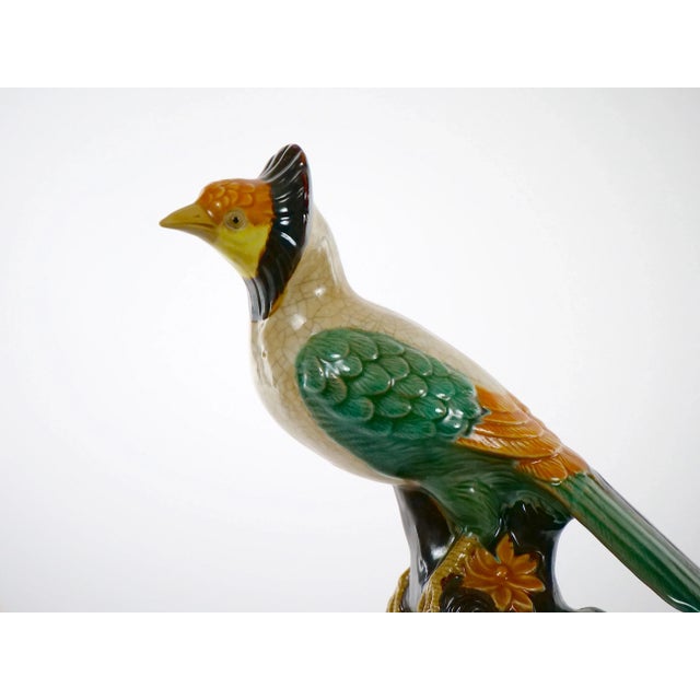 Large Pair English Glazed Porcelain / Terracotta Birds Statues For Sale - Image 9 of 13