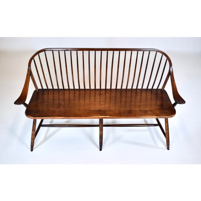 Vintage Hale of Vermont continuous bow swag arm Windsor spindle back bench with full stretcher, Mortis and Tenon joinery,...