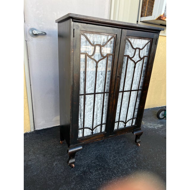 English Antique Pie Safe or Book Cabinet Glass Doors & Wheels For Sale - Image 3 of 11