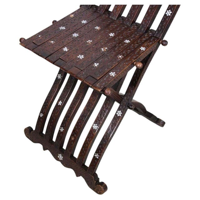 Islamic Antique Moorish Folding Chair with Mother-of-Pearl Inlay, Middle Eastern For Sale - Image 3 of 15