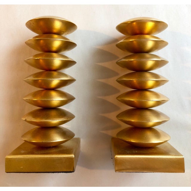 French Gilt Gold Sculpture Sputnik Space Age Post Modern Pair Candlesticks, c.1980s-1990s For Sale - Image 4 of 9