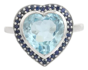 925 Silver Heart Shaped Blue Topaz and Sapphire Halo Promise Ring for Girlfriend Size 7