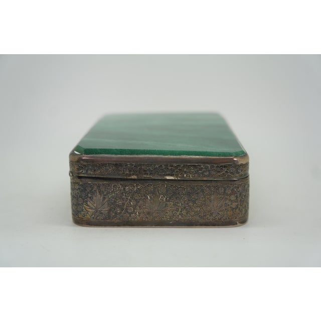 Metal Antique Continental Silver Plate Green Jade Keepsake Trinket Snuff Box 4" For Sale - Image 7 of 15