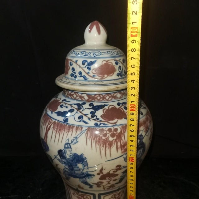 Red Blue and Underglaze Red Warrior Scene General’s Ginger Jar, Chinoiserie Lidded Urn For Sale - Image 8 of 8