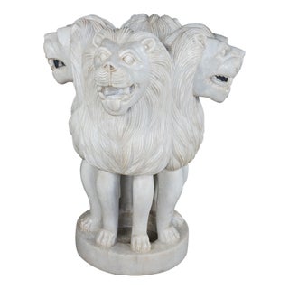 Monumental Capital of Ashoka Sculptural Lion Marble Statue Pedestal Center Table For Sale