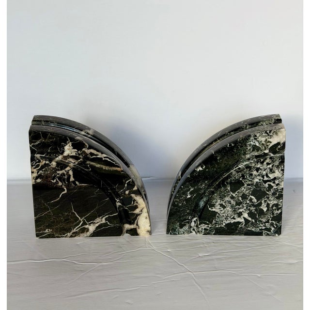 1970s Modernist Demi-Lune Black Marble Stone Bookends - A Set For Sale In Detroit - Image 6 of 11