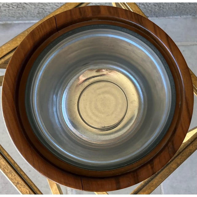 Wood Circa 1970/1980 Sleek & Chic Walnut Wood Ice Bucket With Attached Insulated Glass Insert For Sale - Image 7 of 18