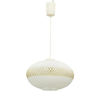Czechoslovak Opaline Glass and Gold Pendant Light, 1970s For Sale