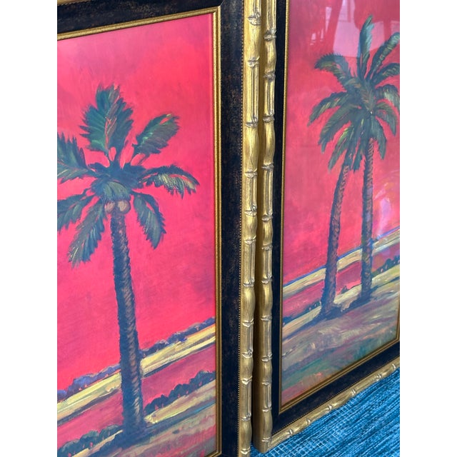 Vintage Pair of Large Tropical Palm Tree Prints in Faux Bamboo Gold Frames For Sale In Orlando - Image 6 of 16