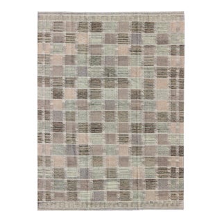 Scandinavian Flat Weave Rug in Neutral Colors Modern Checkerboard by Keivan Woven Arts For Sale