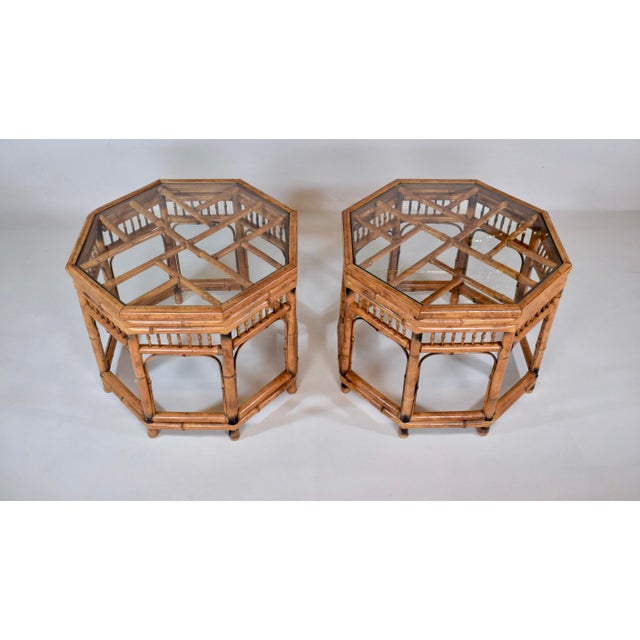 Wood Vintage Brighton Pavilion Style Bamboo Side Tables, 1970s For Sale - Image 7 of 8