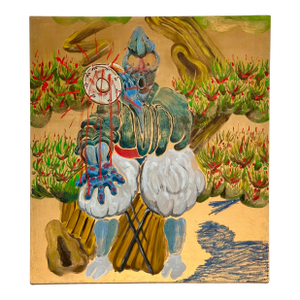 2017 "Noh Drummer 1" Contemporary Oil Spray Paint Paintstick on Canvas by Robert Cipriano