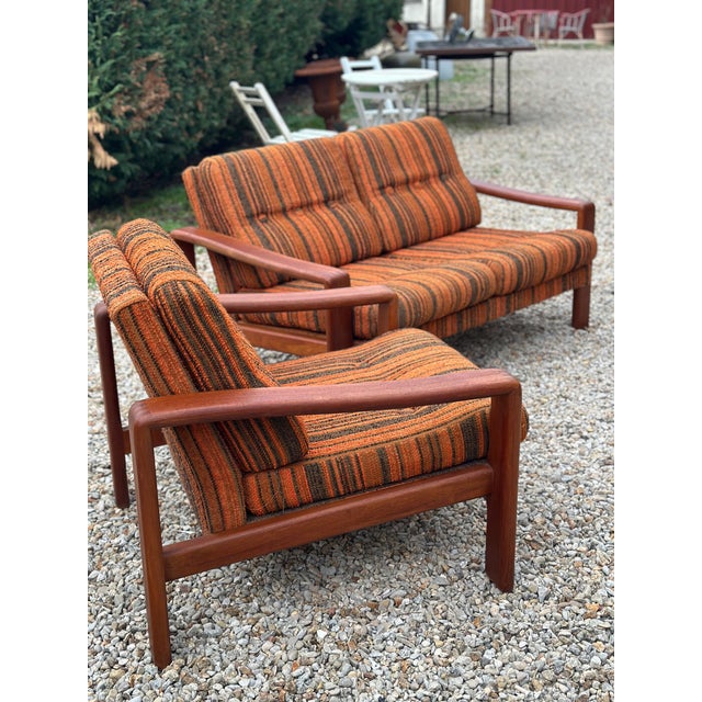 Vintage Scandinavian Living Room Set in Teak and Fabric, 1970s, Set of 2 For Sale - Image 6 of 12