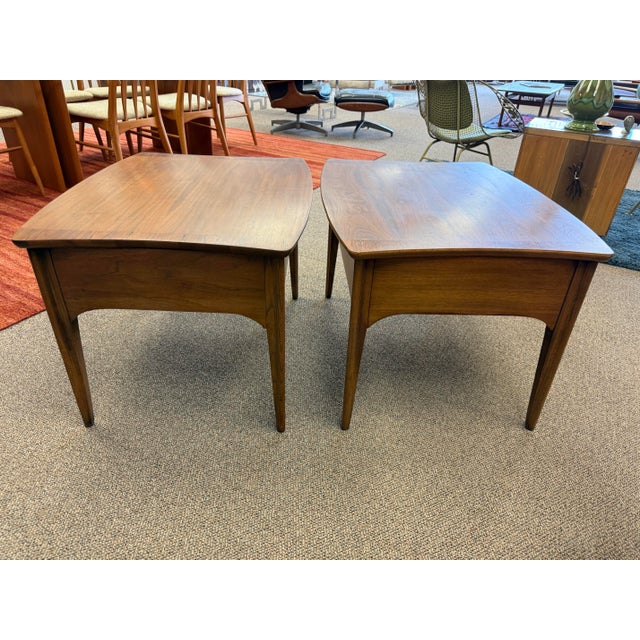 Pair of Mid Century Modern Rosewood and Walnut Side Tables Attributed to Kent Coffey From the Perspecta Line For Sale - Image 9 of 12
