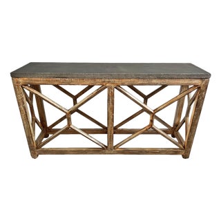 Grey Stone Top Open Console Table For Sale