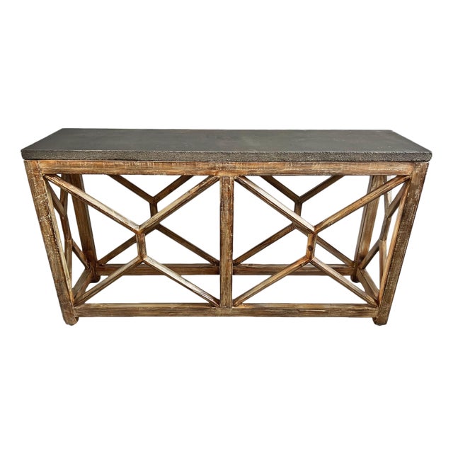 Grey Stone Top Open Console Table For Sale