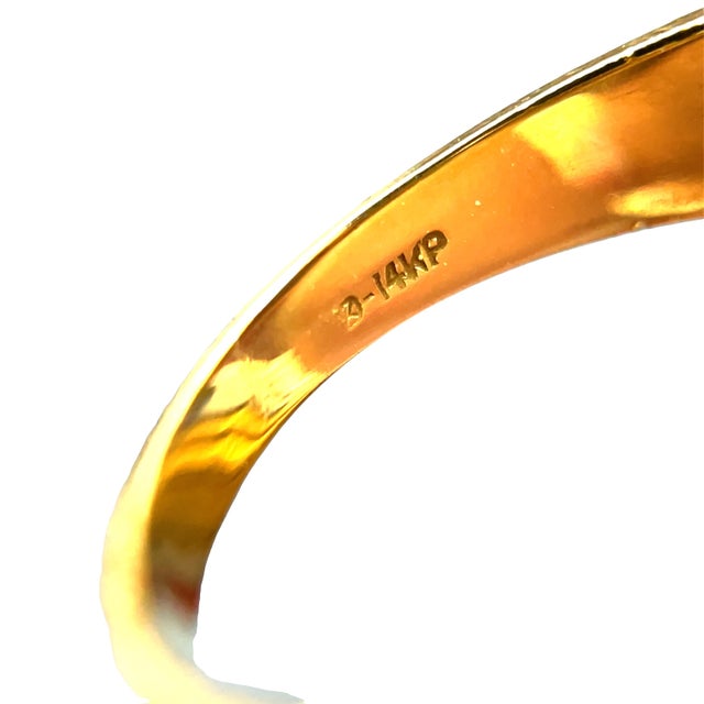 Metal Vintage 14k Yellow Gold Oval Cat's Eye Chrysoberyl and Diamond Ring, Size 9.25 For Sale - Image 7 of 7