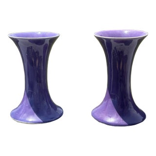 Early 20th Century A Purple Pair - Wardle 1920 English Ceramic 6" Candlestick / Vases For Sale