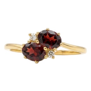 Garnet Toi Et Moi Ring | January Birthstone Ring | 18k Gold Plated Sterling Silver Ring Us 7 For Sale