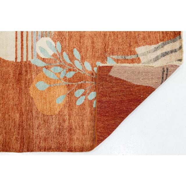 4x6 Modern Art Deco Hand-Knotted Area Rug Abstract Botanical Rust & Terracotta For Sale - Image 4 of 8