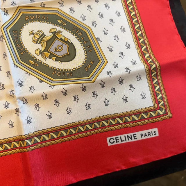Celine 1990s "Messageries Et Diligences" Carré Silk Scarf by Celine Paris For Sale - Image 4 of 13