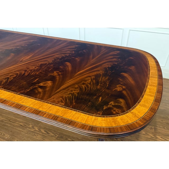 Traditional Georgian Style Multi-Banded Mahogany Dining Table by Leighton Hall - Showroom Sample For Sale - Image 12 of 18