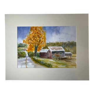 Original Watercolor Autumn Landscape Painting For Sale