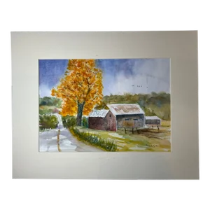 Original Watercolor Autumn Landscape Painting