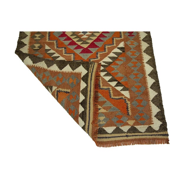 Mid 20th Century Orange & Brown Vintage Kilim Runner For Sale - Image 5 of 7