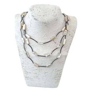 Multi-Strand Cultured Pearls and Sterling Silver Necklace Featuring Elongated Beads Cylindrical Beads For Sale