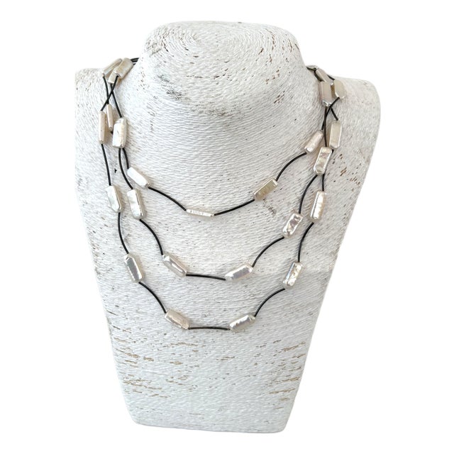 Multi-Strand Cultured Pearls and Sterling Silver Necklace Featuring Elongated Beads Cylindrical Beads For Sale