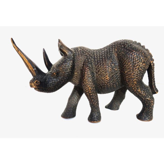 Black Mid 20th Century African Carved Wood Black Rhinoceros Sculpture For Sale - Image 8 of 13