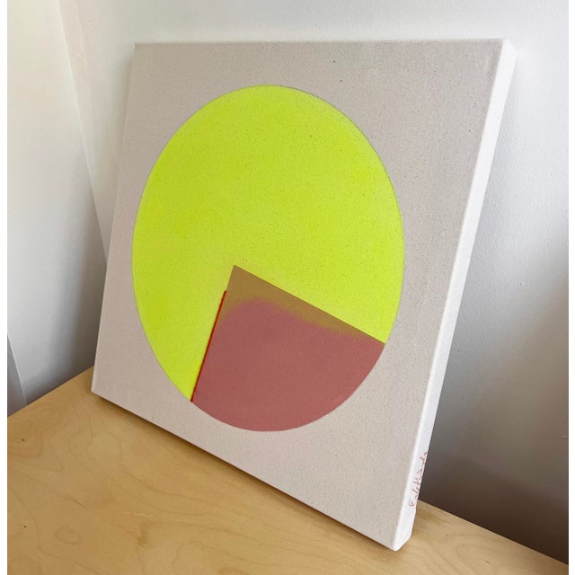 Contemporary Original Painting | Abstract Neon Yellow and Blush Pink Painting by Emily Keating Snyder, 20 X 20 In. For Sale - Image 3 of 4