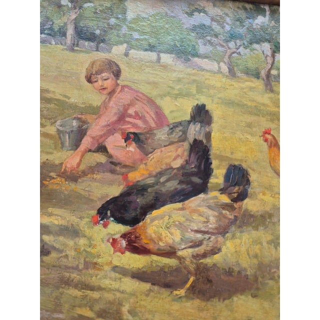 Lo Presti, Children with Chickens, 1920s, Oil Painting on Canvas, Framed For Sale - Image 13 of 15