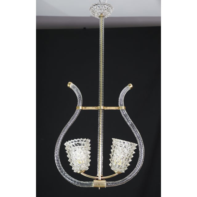 1940s Amazing 2 Light Clear Rostrato Murano Glass Chandelier by Barovier & Toso For Sale - Image 6 of 15