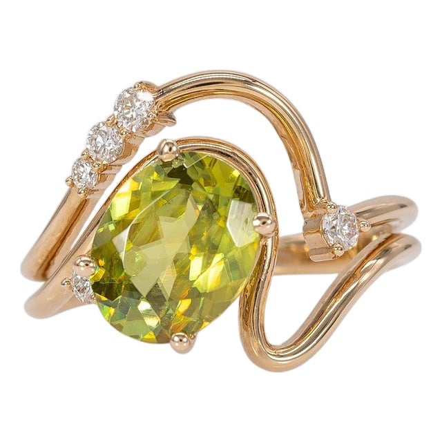 2.6Ct Sphene Ring With Earth-Mined Diamond Accents: Solid 14k Gold, Size 6.75 For Sale