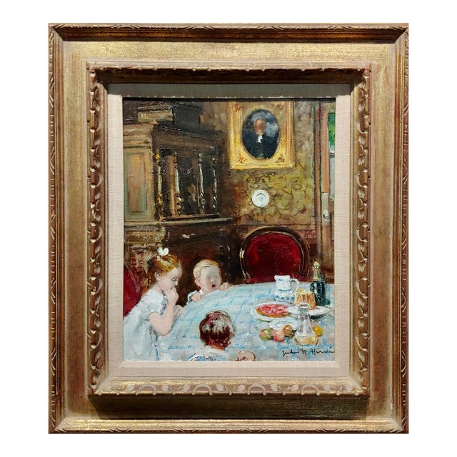 Jules Rene Herve -Children at the Breakfast Table - Oil Painting For Sale