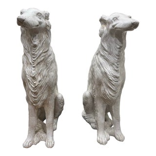 Vintage Pair of Italian Life Size Borzoi Wolfhound Dogs For Sale
