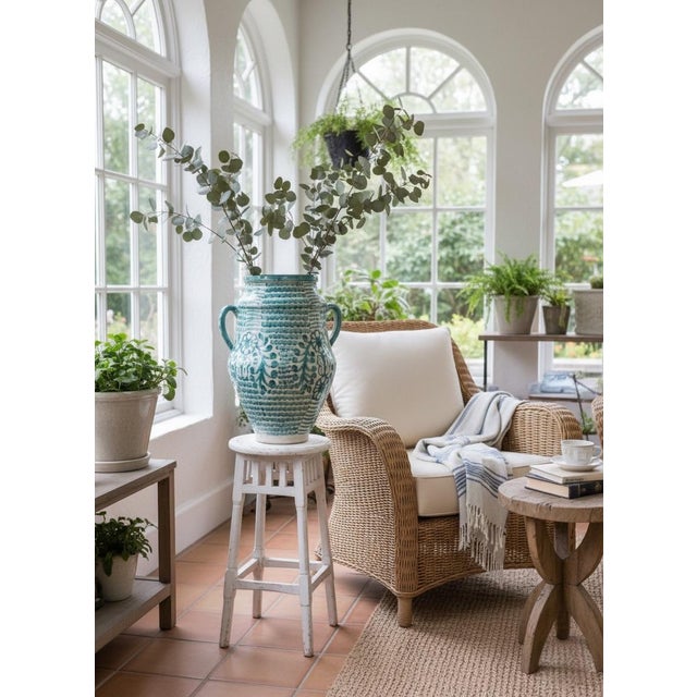 Ceramic Hand-Painted Fes Pottery Urn - 21" For Sale - Image 7 of 10