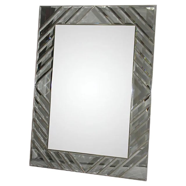 Mid-Century Italian Brass and Crystal Mirror, 1970s For Sale