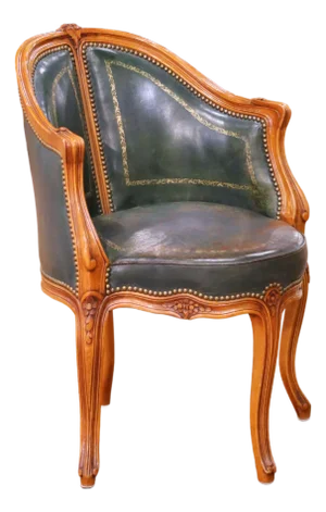 19th Century French Louis XV Walnut Desk Armchair With Green Tooled Leather