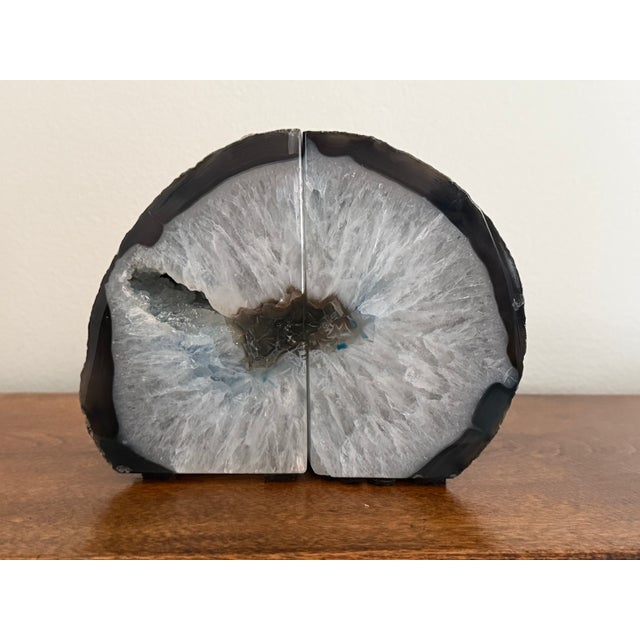Mid-Century Modern Vintage White Agate Geode Bookends, a Pair For Sale - Image 3 of 7