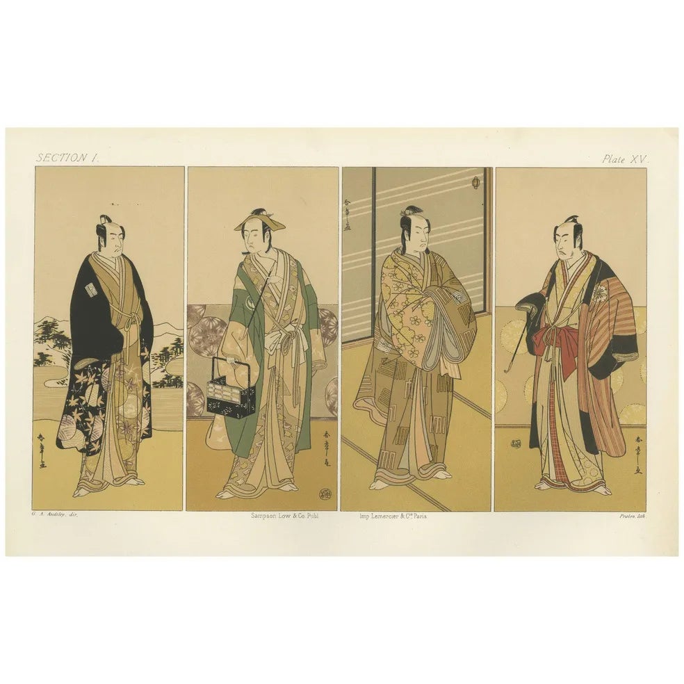 Four Kabuki Figures in Edo-Period Style, 1882, Paper | Chairish