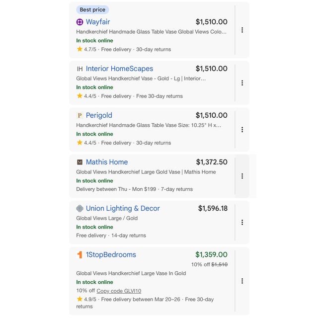 Global Views Handkerchief Hand-Blown Italian Art Glass Vase / Bowl – Large - Gold Leaf For Sale - Image 12 of 12