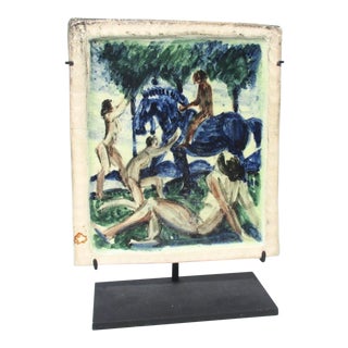 Mid-Century Ceramic Tile Artwork Mounted on Museum Stand For Sale